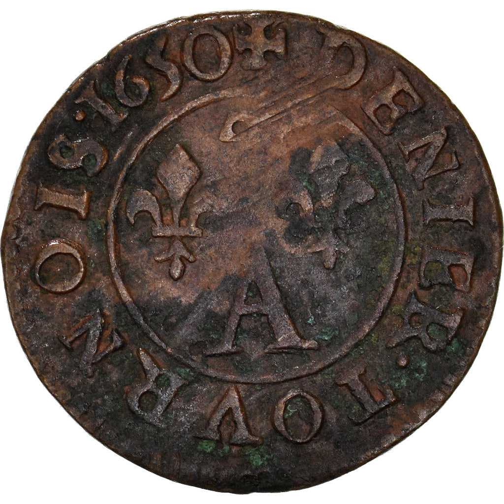 Monnaie, FRENCH STATES, DOMBES, Gaston d'Orléans, Denier Tournois, 1650, TTB