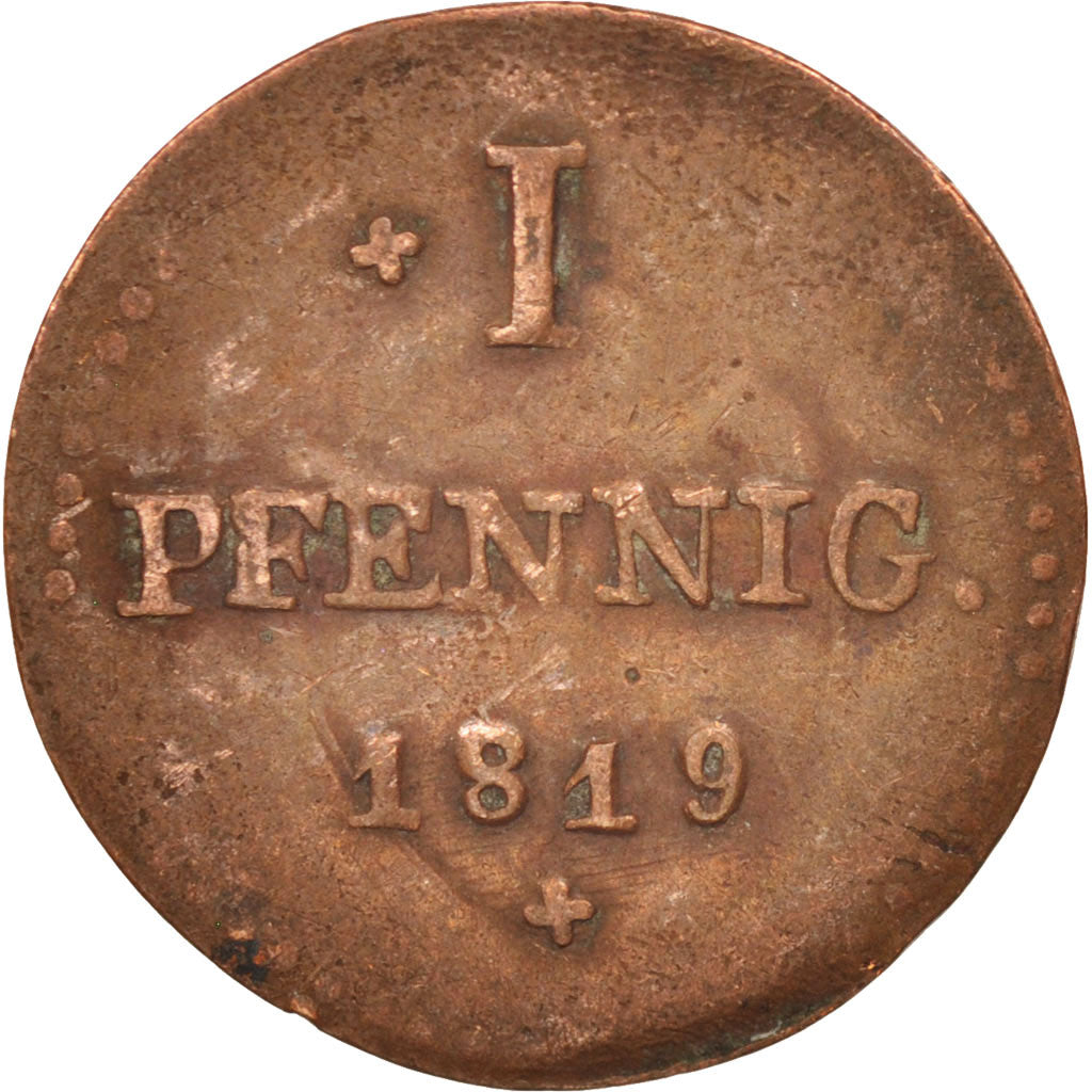 Moneta, Stati tedeschi, HESSE-DARMSTADT, Ludwig X, Pfennig, 1819, MB, Rame