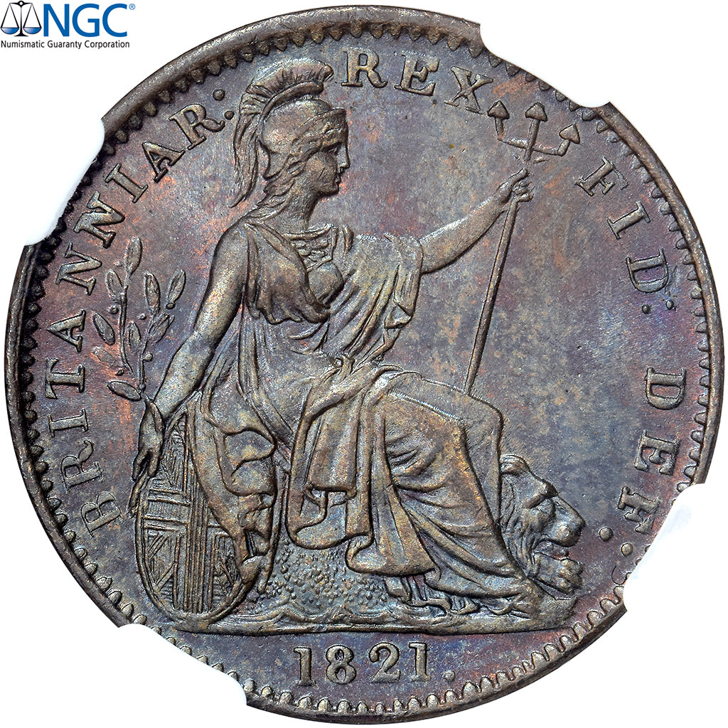 Wielka Brytania, George IV, Farthing, 1821, London, Miedź, NGC, MS65BN, KM:677