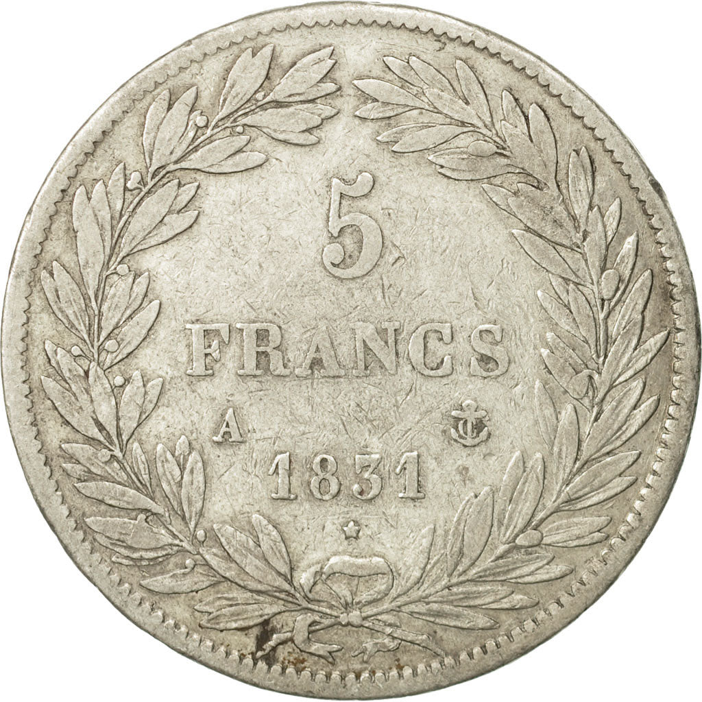Moneta, Francia, Louis-Philippe, 5 Francs, 1831, Paris, MB+, Argento, KM:735.1