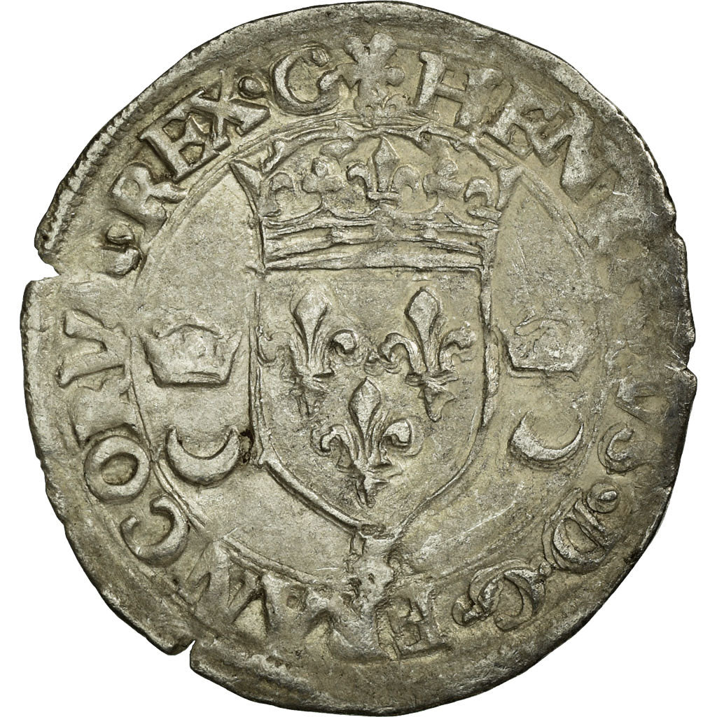 Monnaie, France, Douzain aux croissants, 1550, Grenoble, TB+, Argent, Ciani:1305