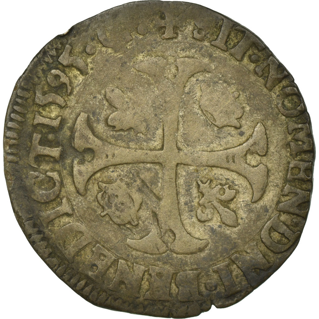 Coin, France, Douzain with 2H, 1595, Aix en Provence, VF(30-35), Copper