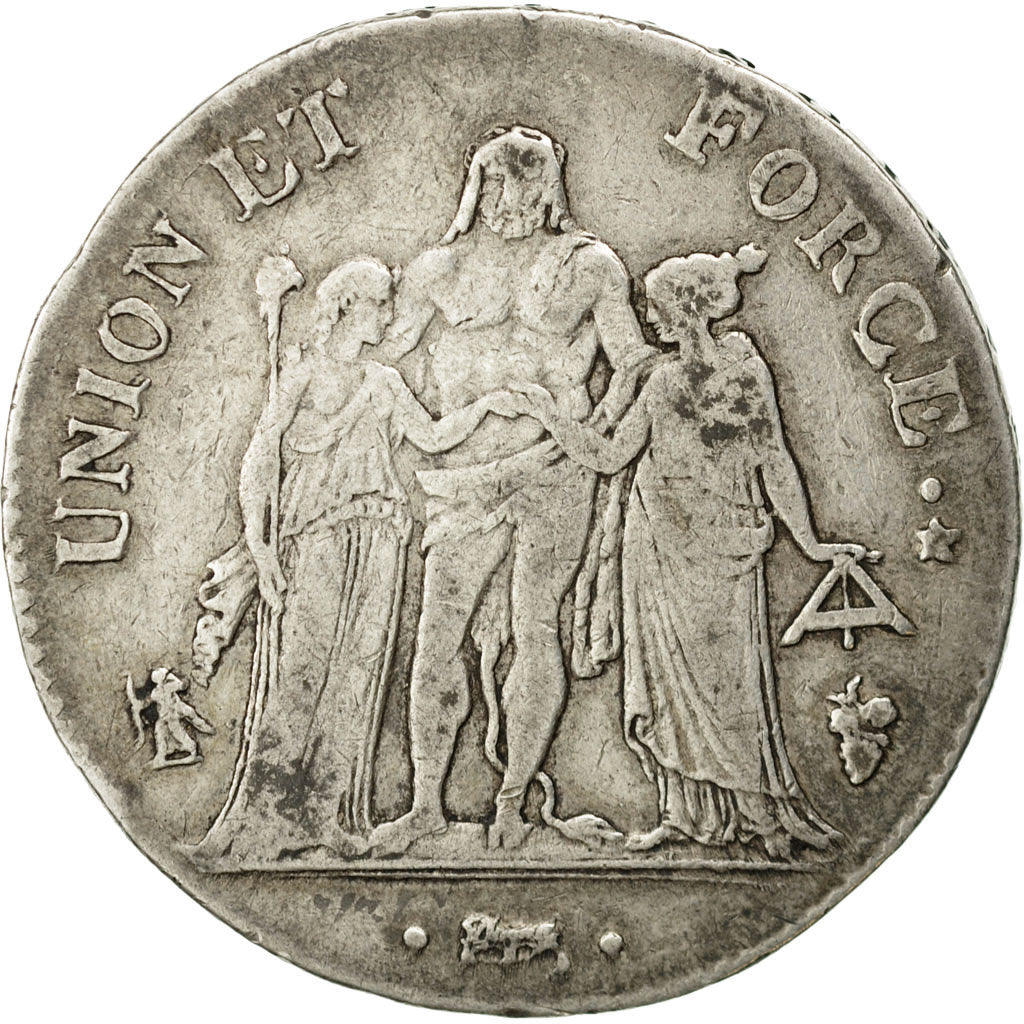 Coin, France, Union et Force, 5 Francs, AN 7, Perpignan, VF(30-35), Silver