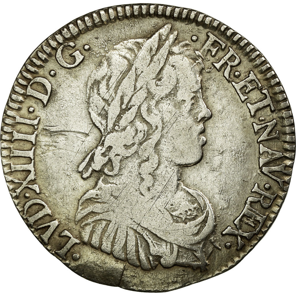 France, Louis XIV, 1/4 Écu à la mèche longue, 1655, Bayonne, Argent, TB+