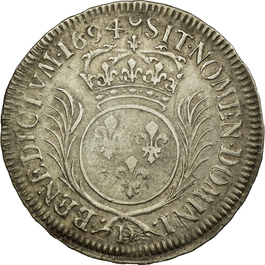 Moneda, Francia, Louis XIV, 1/2 Écu aux palmes, 1/2 Ecu, 1694, Lyon, BC+