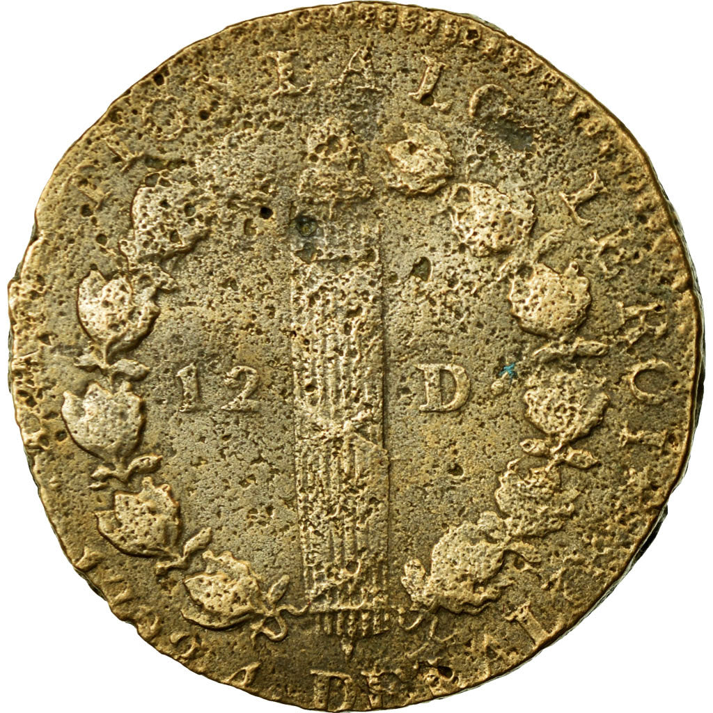 Moneta, Francja, 12 deniers françois, 12 Deniers, 1792, Lille, VF(20-25)