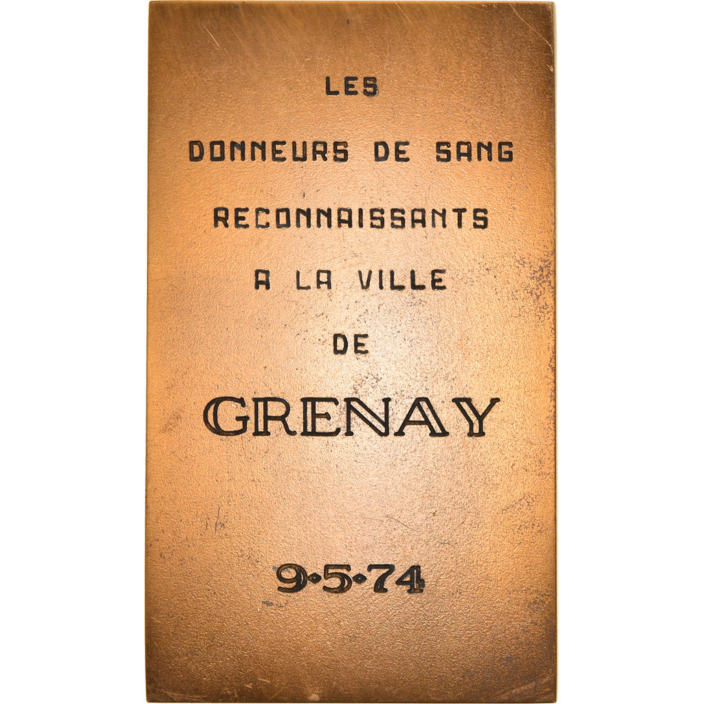 France, Médaille, Donneurs de Sang, Ville de Grenay, Flandre, 1974, Delamarre