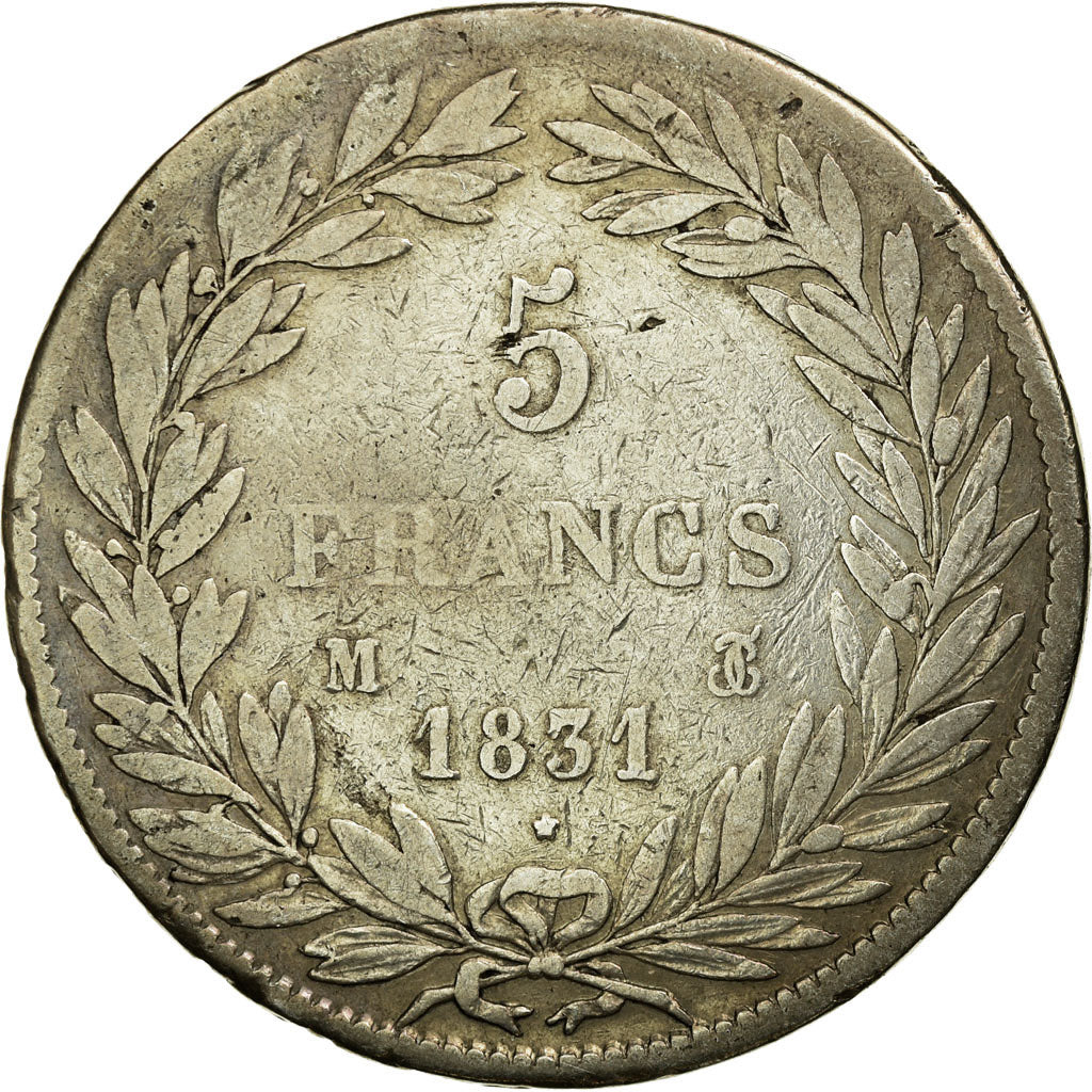 Moeda, França, Louis-Philippe, 5 Francs, 1831, Toulouse, VF(20-25), Prata