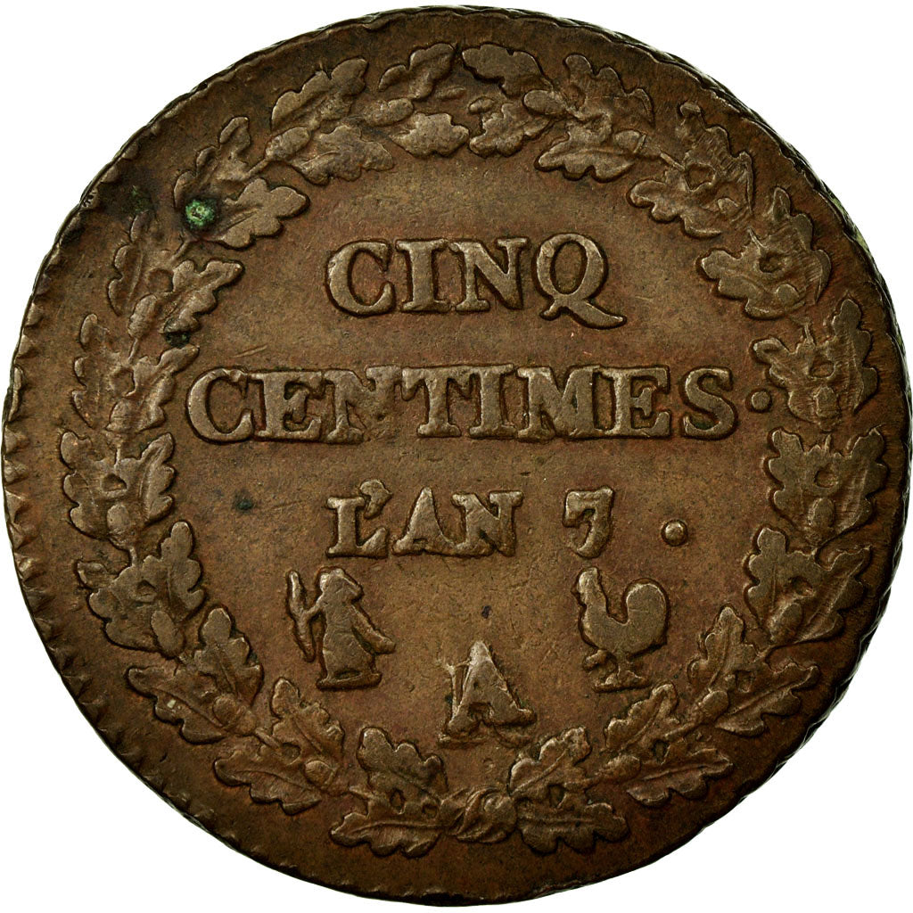 Frankrijk, 5 Centimes, Dupré, AN 7/5, Paris (A/R), Bronzen, ZF, Gadoury:126