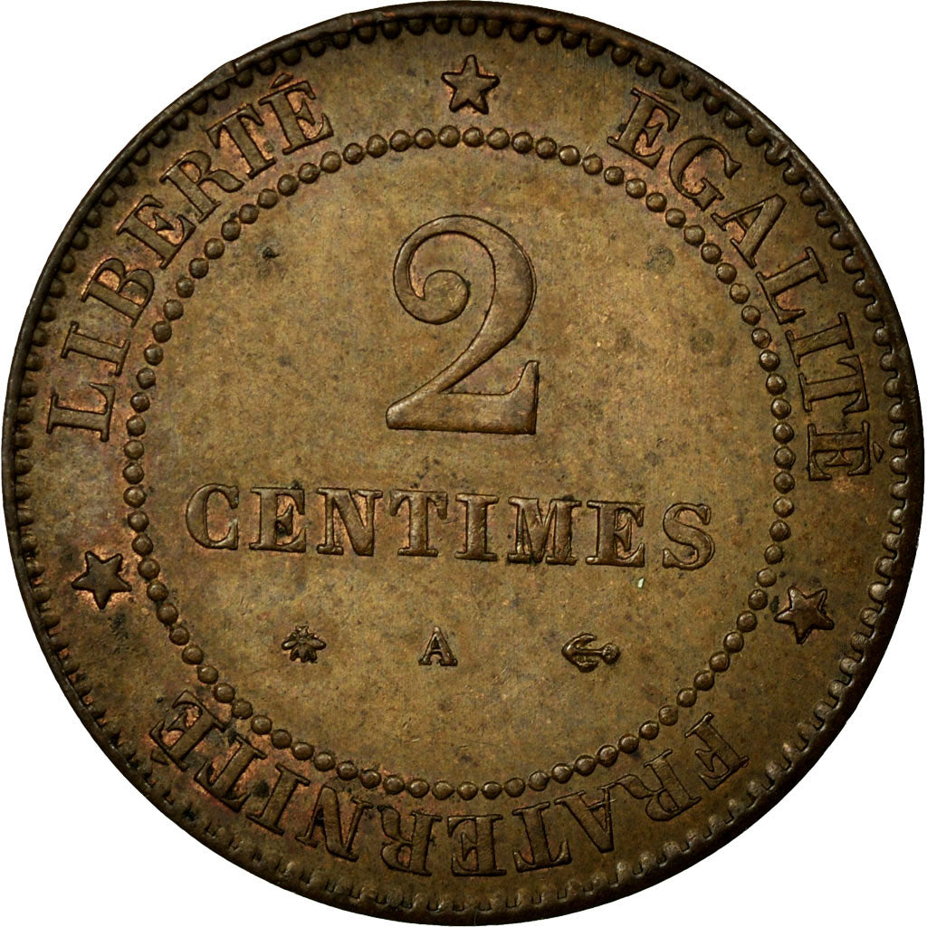 Coin, France, Cérès, 2 Centimes, 1877, Paris, AU(55-58), Bronze, KM:827.1