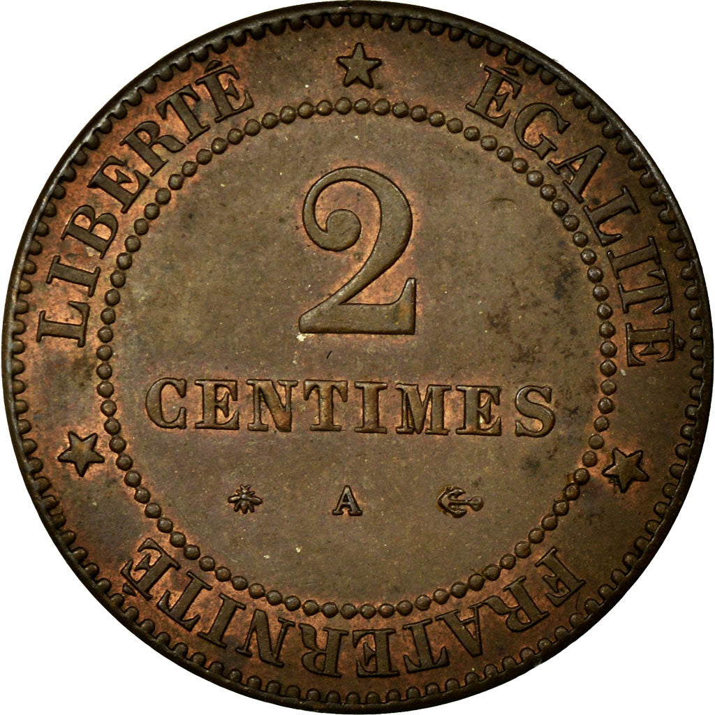 Coin, France, Cérès, 2 Centimes, 1877, Paris, AU(55-58), Bronze, Gadoury:105