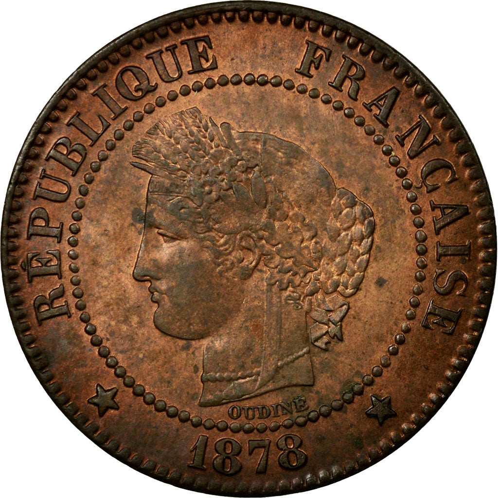 Coin, France, Cérès, 2 Centimes, 1878, Bordeaux, MS(60-62), Bronze, KM:827.2