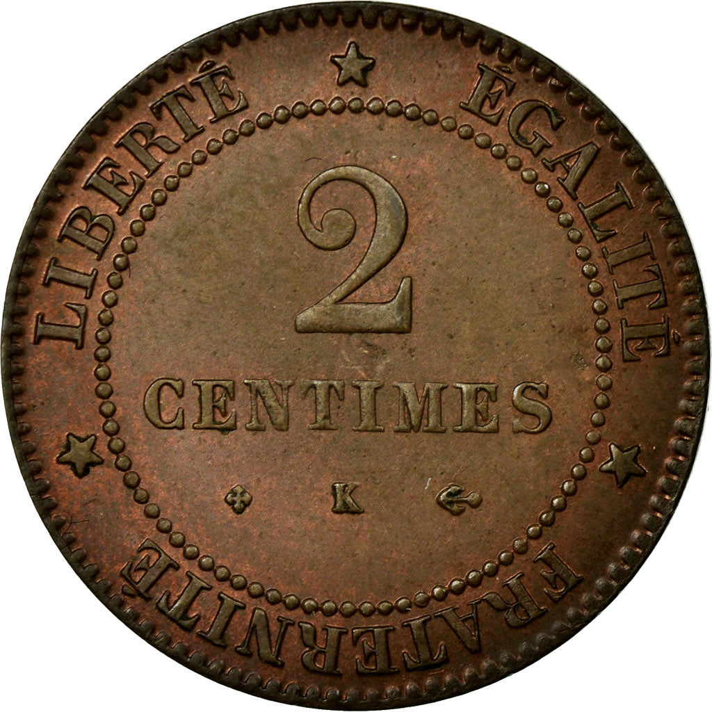 Coin, France, Cérès, 2 Centimes, 1878, Bordeaux, MS(60-62), Bronze, KM:827.2