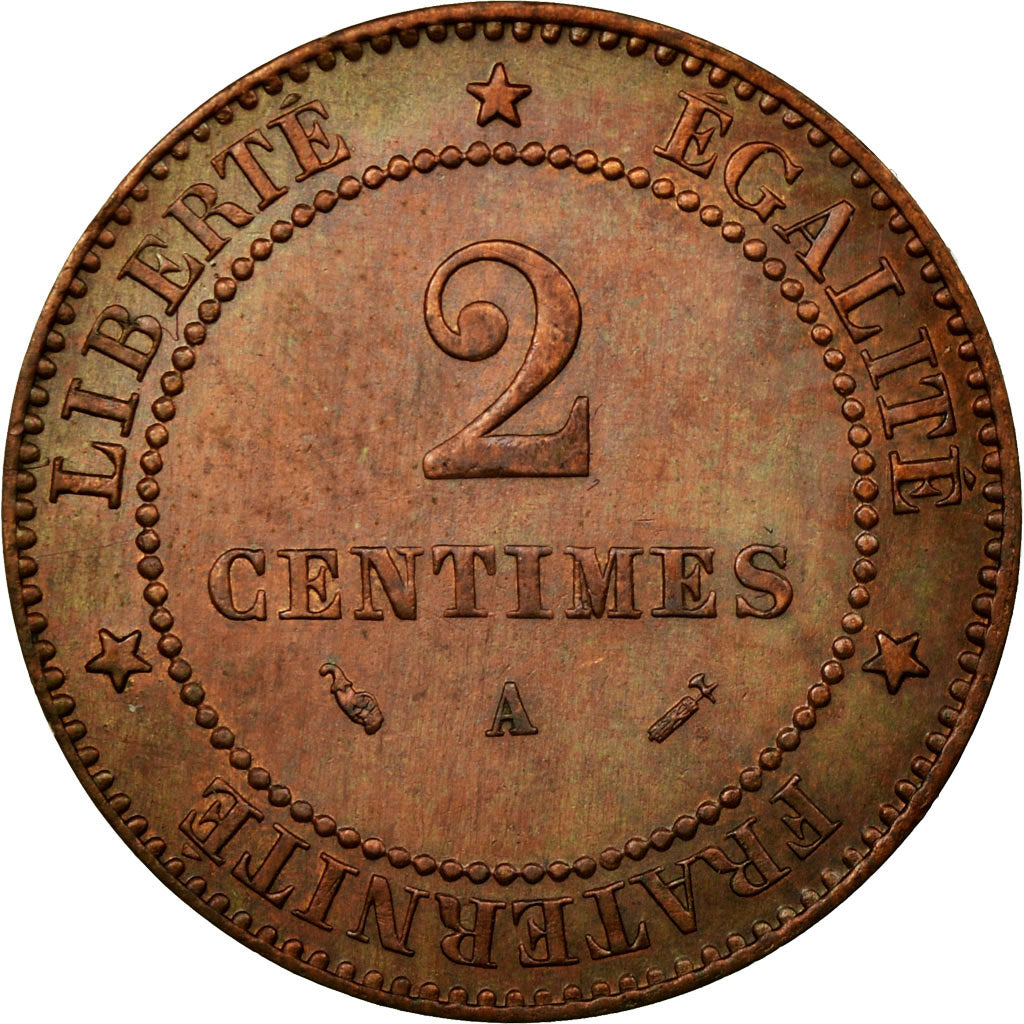 Coin, France, Cérès, 2 Centimes, 1882, Paris, AU(55-58), Bronze, KM:827.1
