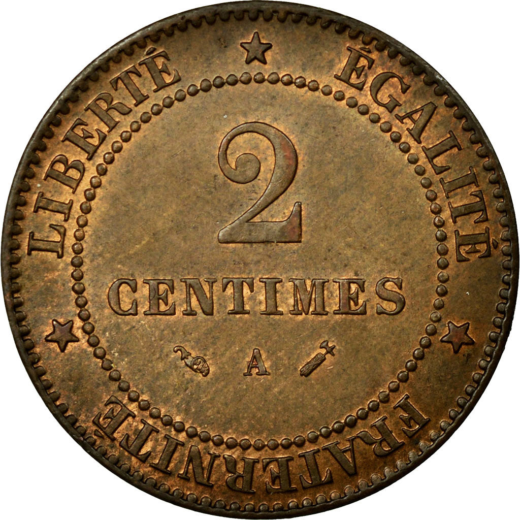Coin, France, Cérès, 2 Centimes, 1883, Paris, MS(60-62), Bronze, KM:827.1