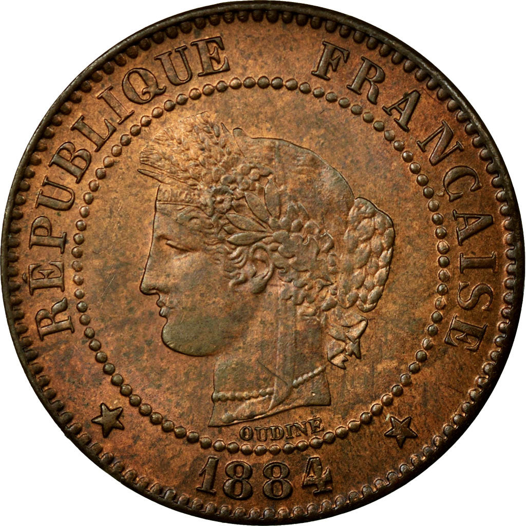 Coin, France, Cérès, 2 Centimes, 1884, Paris, MS(60-62), Bronze, KM:827.1