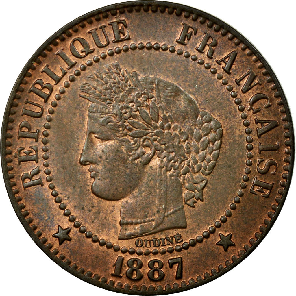 Coin, France, Cérès, 2 Centimes, 1887, Paris, MS(60-62), Bronze, KM:827.1