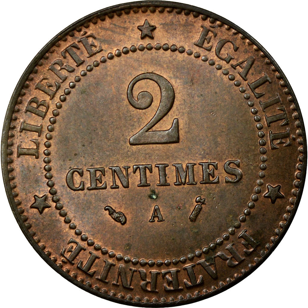 Coin, France, Cérès, 2 Centimes, 1887, Paris, MS(60-62), Bronze, KM:827.1