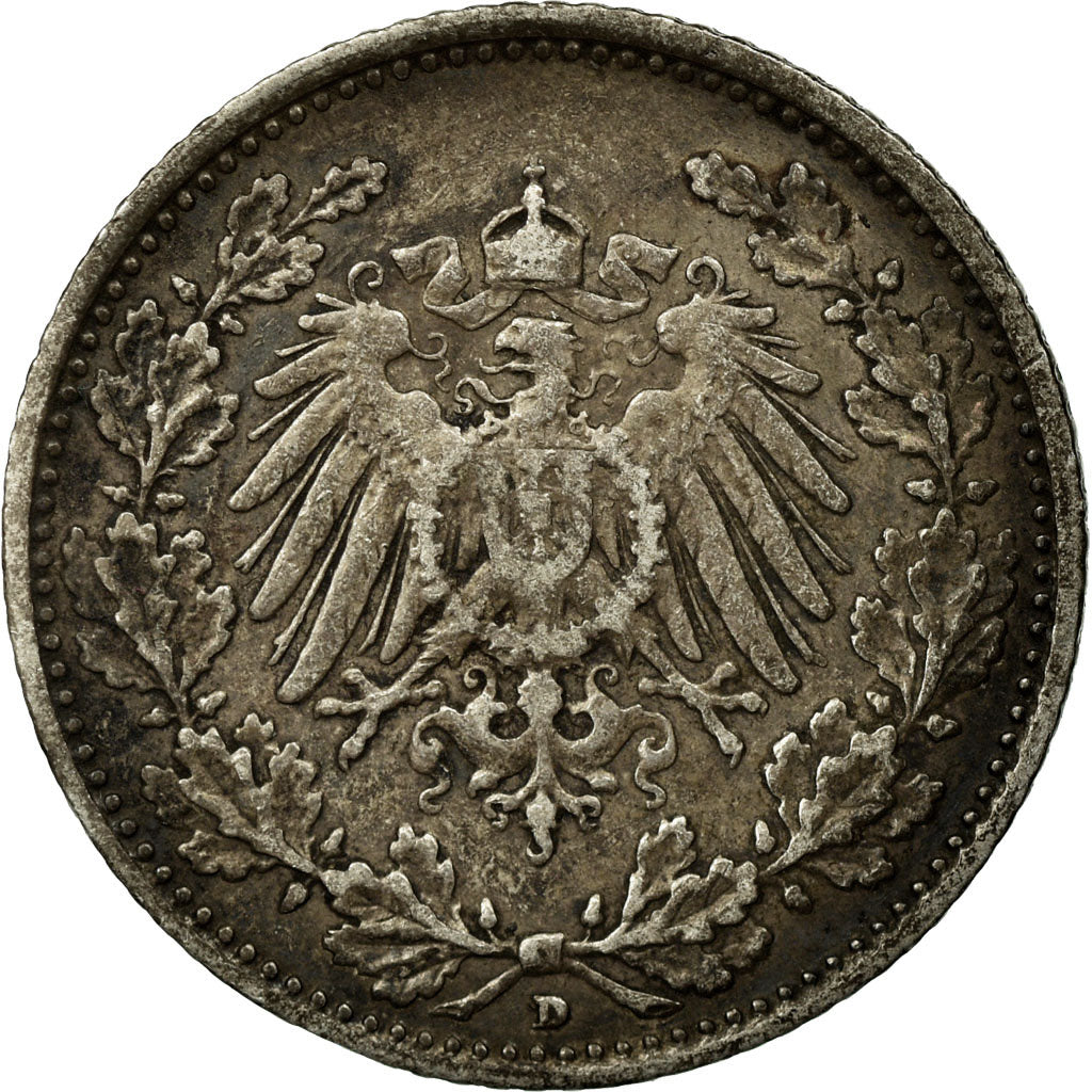 Coin, GERMANY - EMPIRE, 1/2 Mark, 1909, Munich, EF(40-45), Silver, KM:17