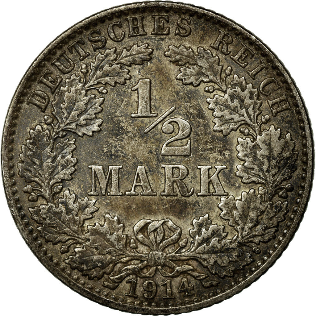 Moneta, GERMANIA - IMPERO, 1/2 Mark, 1914, Hambourg, BB+, Argento, KM:17