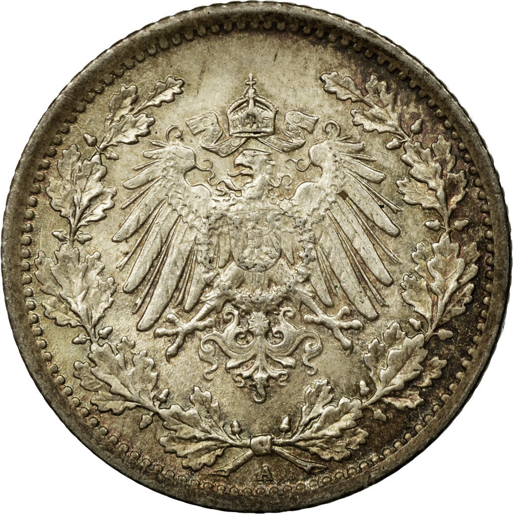 Moneta, GERMANIA - IMPERO, 1/2 Mark, 1916, Berlin, SPL, Argento, KM:17