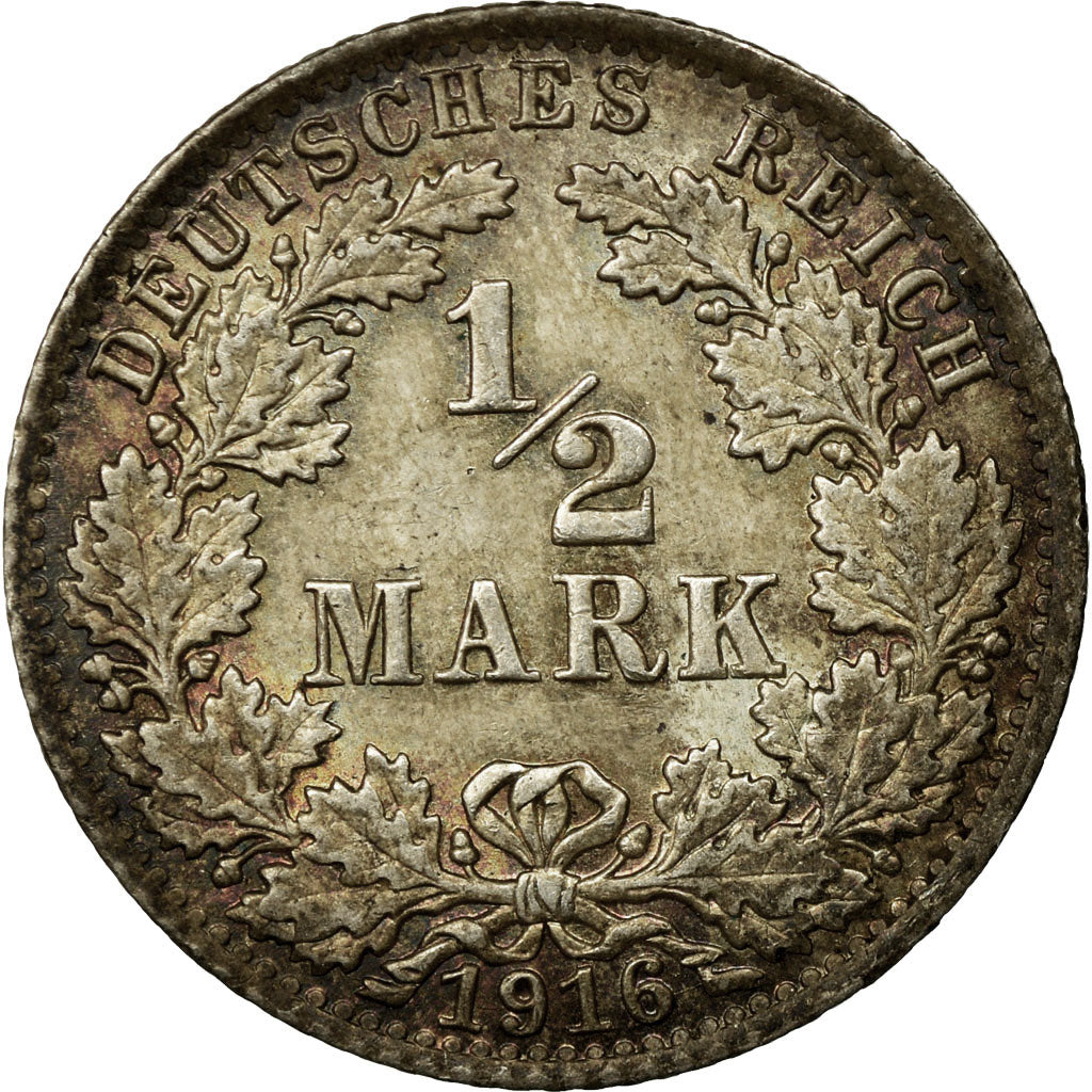 Moneta, GERMANIA - IMPERO, 1/2 Mark, 1916, Berlin, SPL, Argento, KM:17