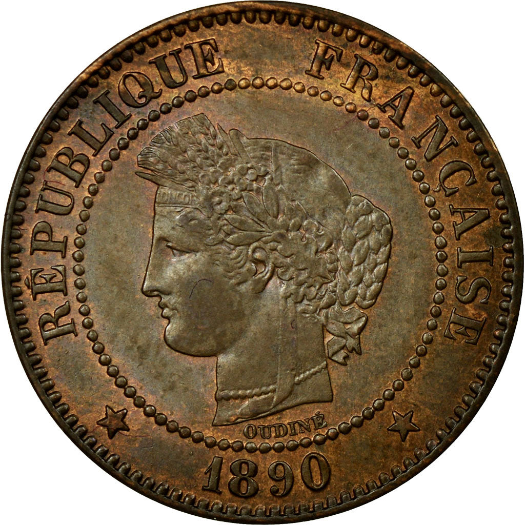 Coin, France, Cérès, 2 Centimes, 1890, Paris, MS(60-62), Bronze, KM:827.1