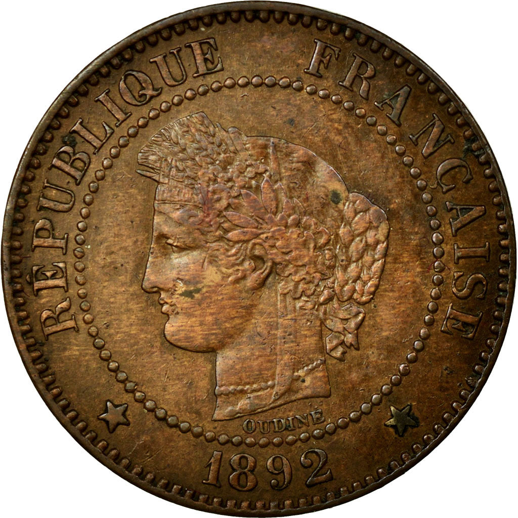 Monnaie, France, Cérès, 2 Centimes, 1892, Paris, TTB+, Bronze, KM:827.1
