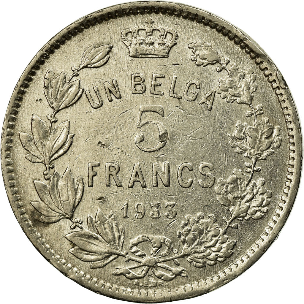 Moneda, Bélgica, 5 Francs, 5 Frank, 1933, MBC, Níquel, KM:97.1