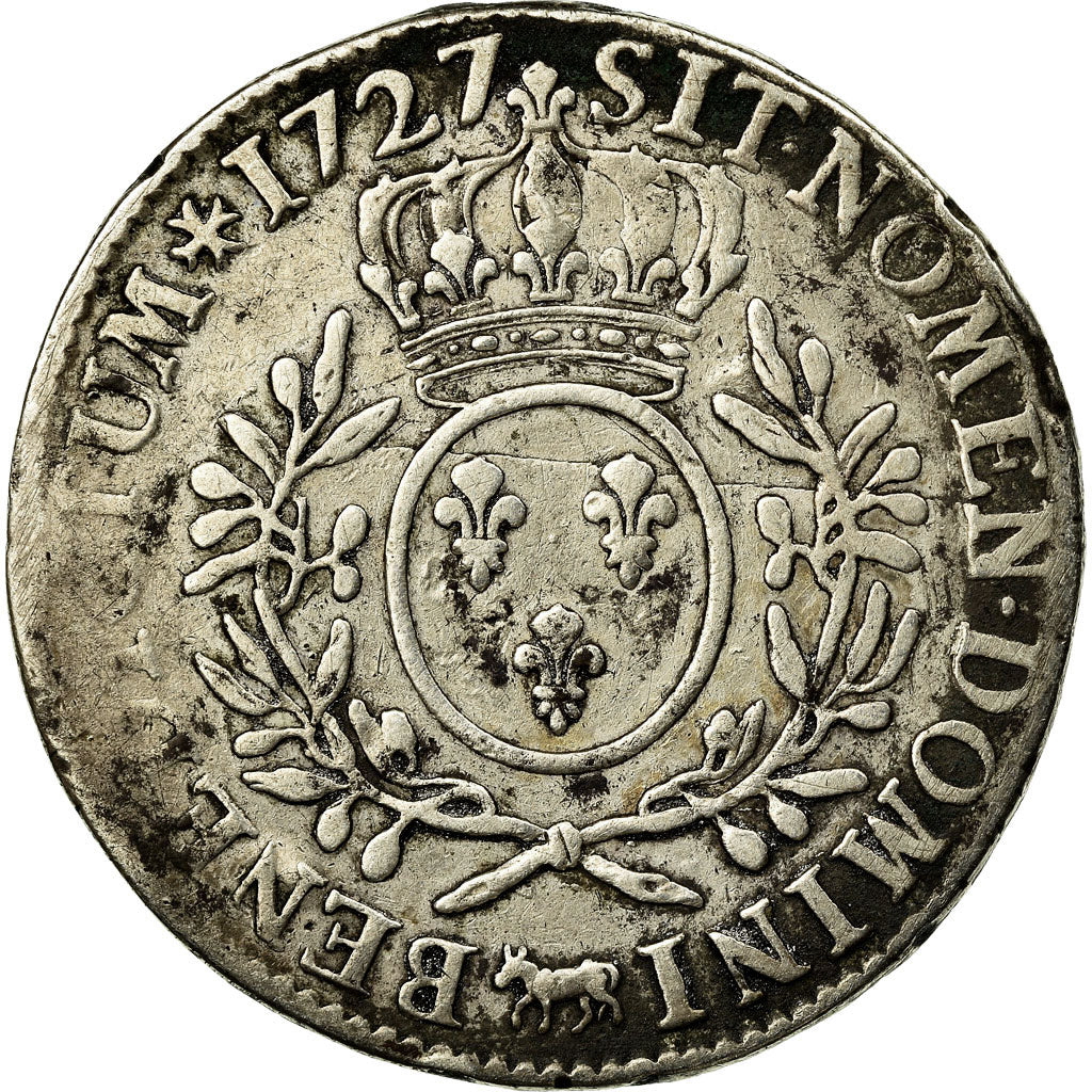 France, Louis XV, Écu de Béarn aux branches d'olivier, 1727, Pau, Silver