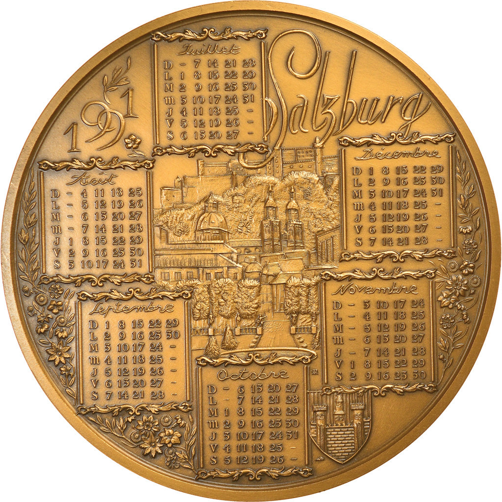 France, Médaille, Calendrier, Mozart, Salzburg, 1991, Rodier, FDC, Bronze