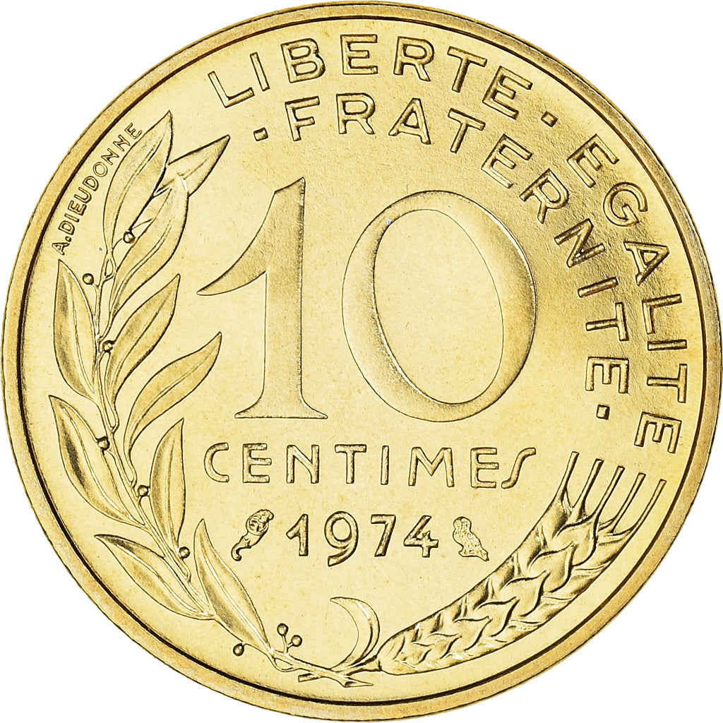 Munten, Frankrijk, Marianne, 10 Centimes, 1974, Paris, FDC, FDC