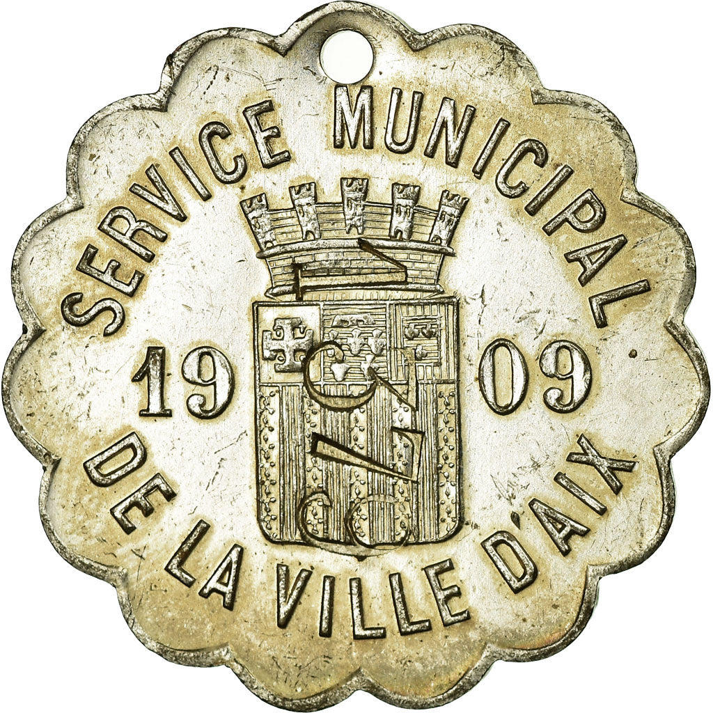 France, Token, Service Municipal de la ville d'Aix, 1909, Aix-en-Provence