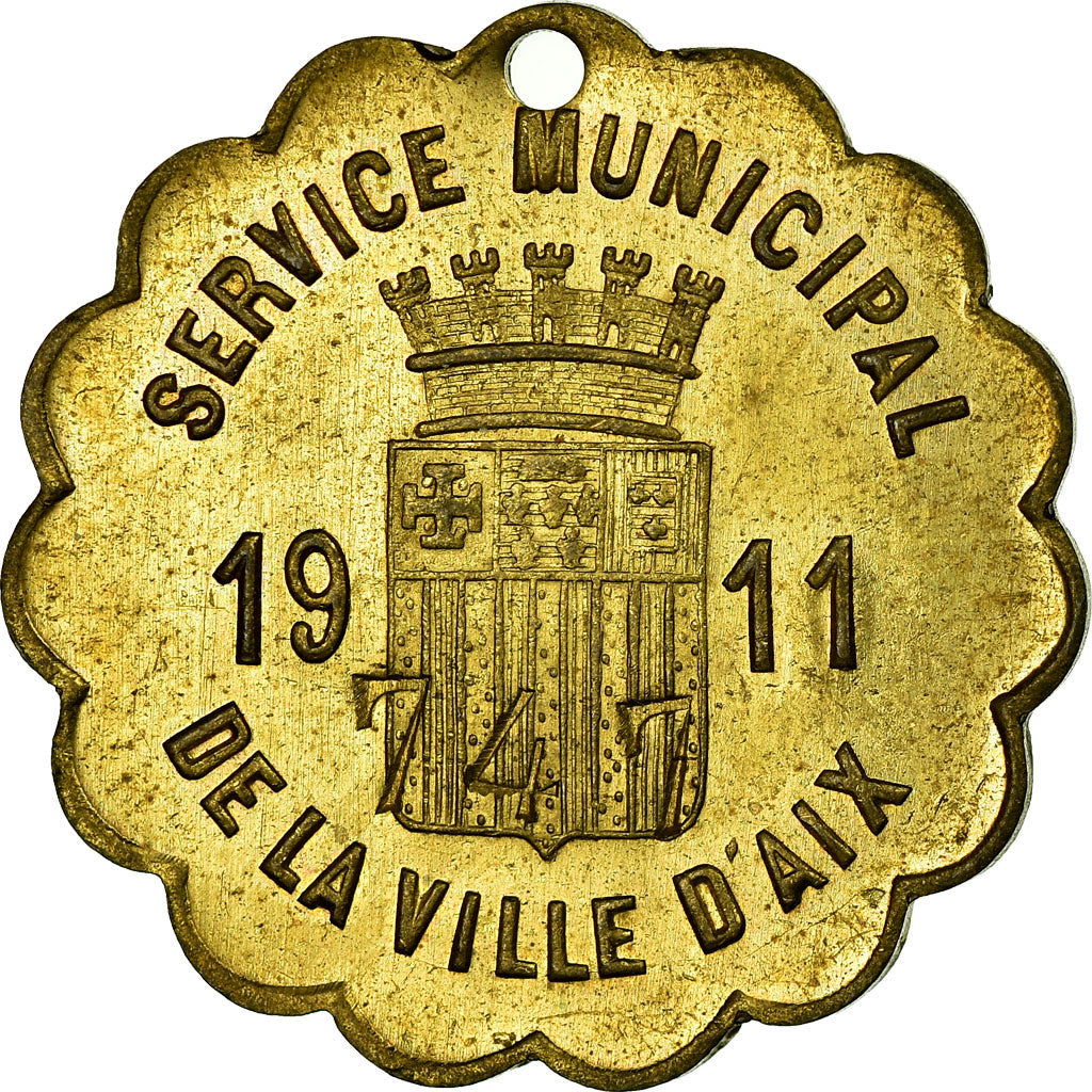 France, Jeton, Service Municipal de la ville d'Aix, 1911, Aix-en-Provence, SUP