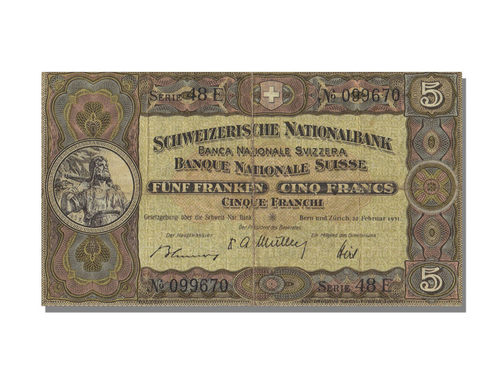 Banknote, Switzerland, 5 Franken, 1951, 1951-02-22, KM:11o, EF(40-45)