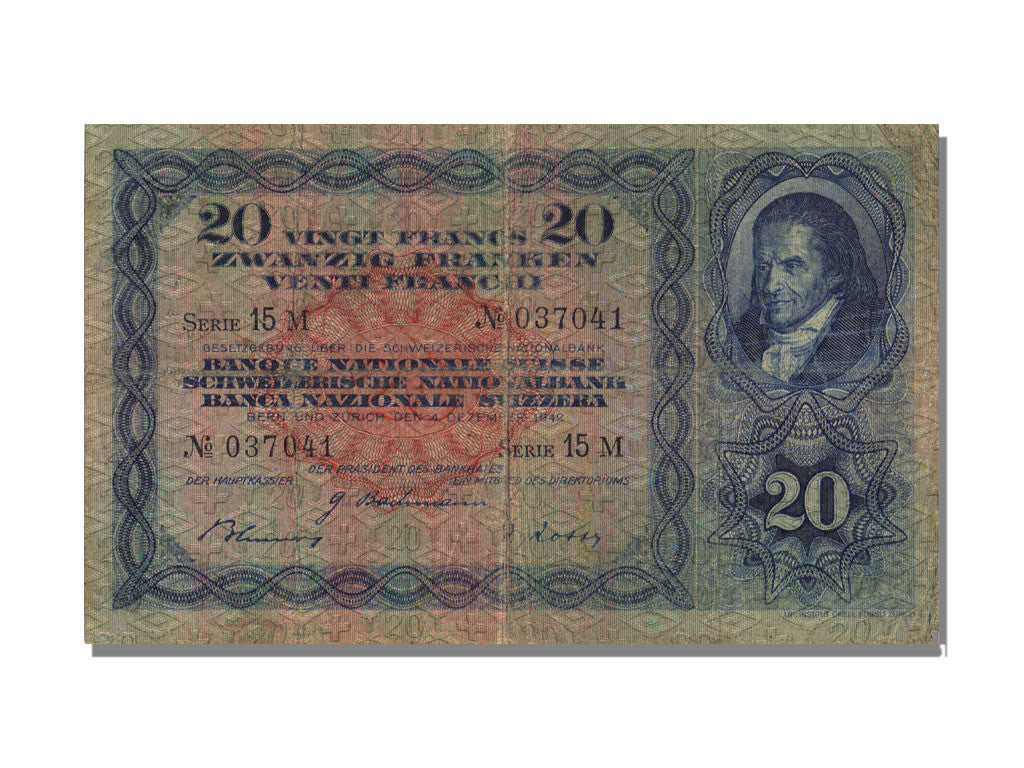 Banknote, Switzerland, 20 Franken, 1942, 1942-12-04, KM:39l, EF(40-45)
