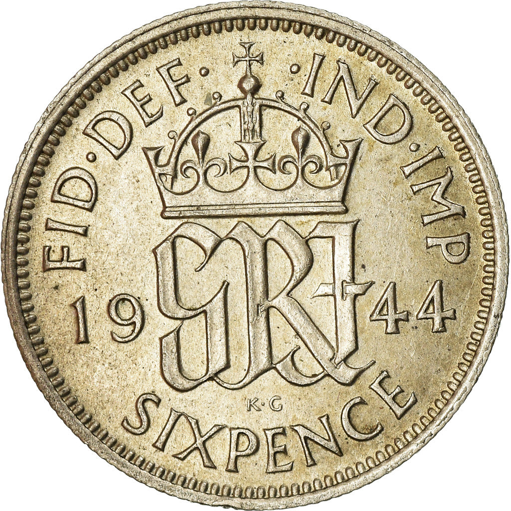 Moeda, Grã-Bretanha, George VI, 6 Pence, 1944, AU(55-58), Prata, KM:852