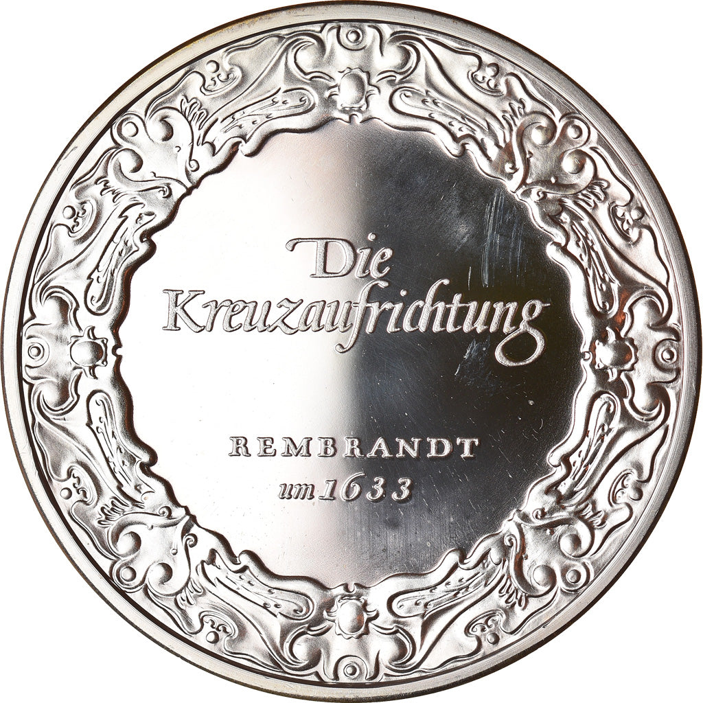 France, Medal, Peinture, Rembrandt, L'Elèvation de la Croix, MS(65-70), Silver
