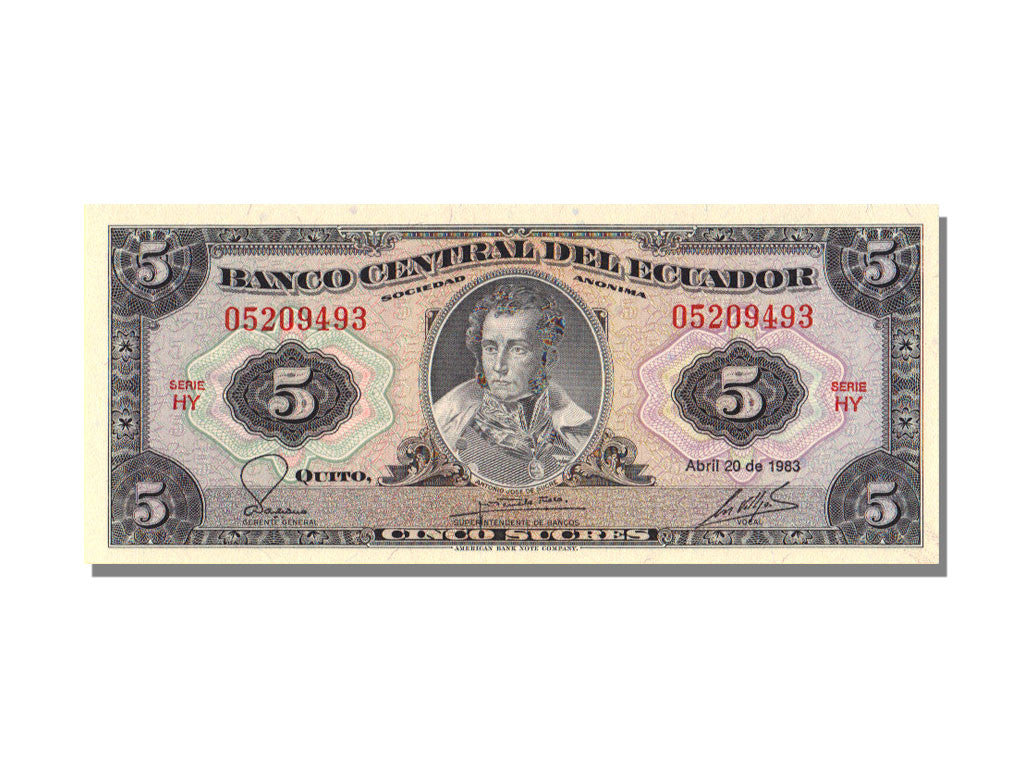 Banknote, Ecuador, 5 Sucres, 1983, 1983-04-20, KM:108b, UNC(65-70)
