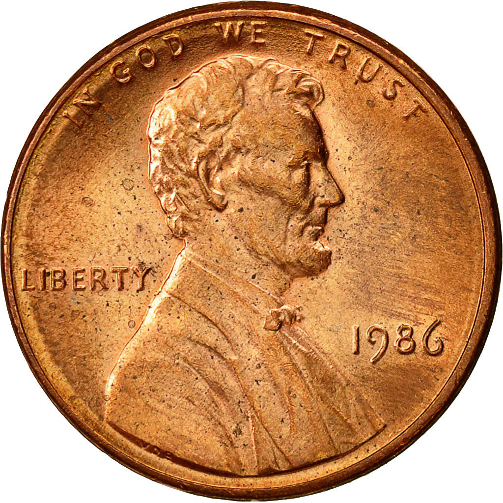 Coin, United States, Lincoln Cent, Cent, 1986, U.S. Mint, Philadelphia