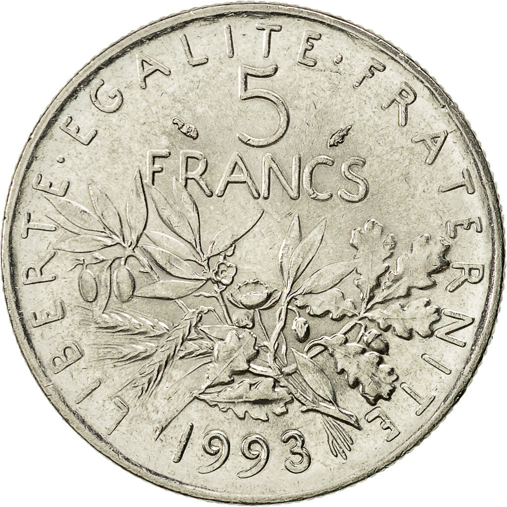 Coin, France, Semeuse, 5 Francs, 1993, Paris, AU(55-58), Nickel Clad