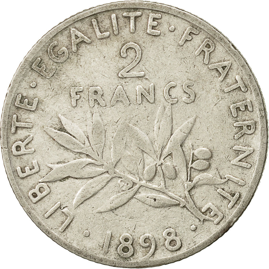 Moneda, Francia, Semeuse, 2 Francs, 1898, Paris, BC+, Plata, KM:845.1
