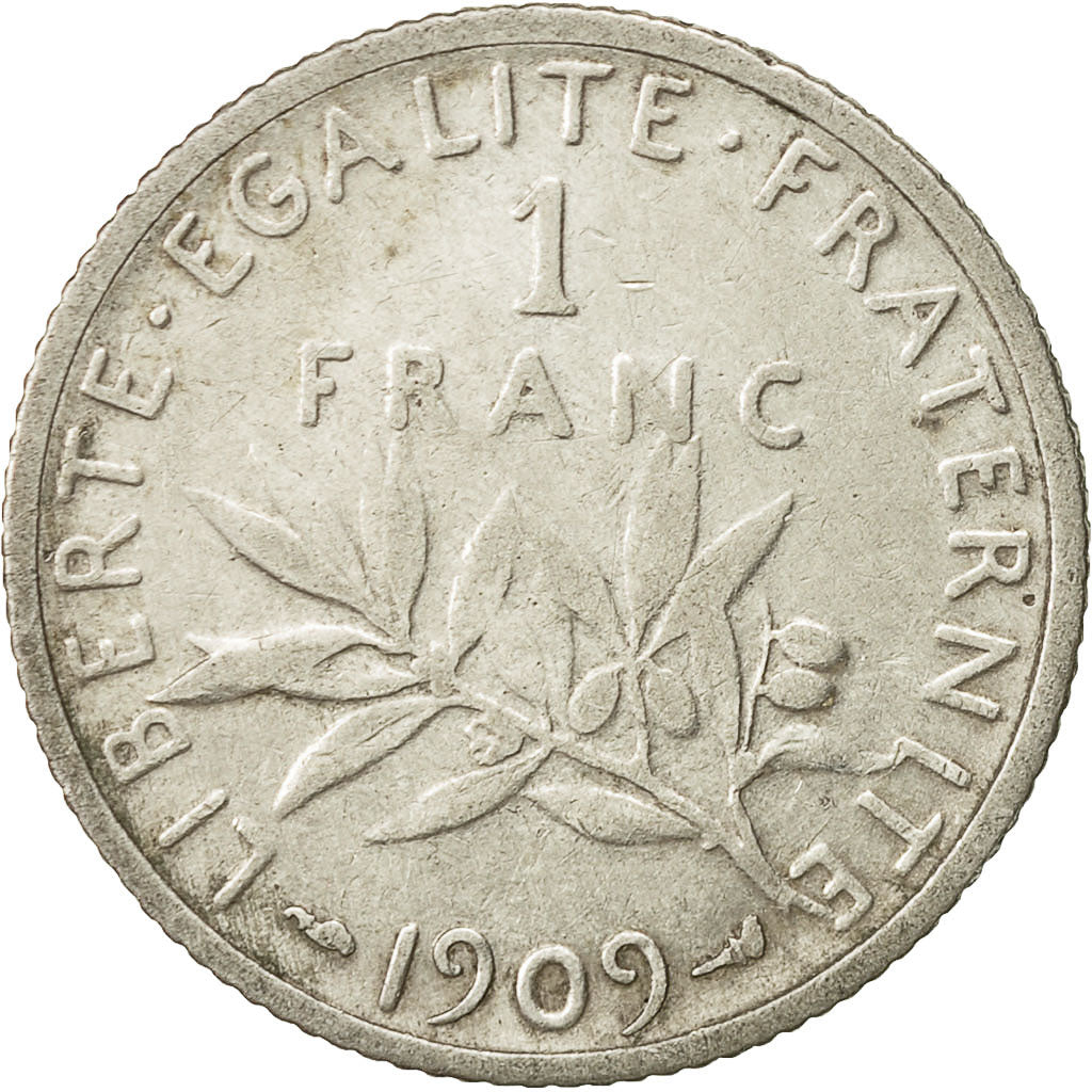 Monnaie, France, Semeuse, Franc, 1909, Paris, TB+, Argent, KM:844.1, Gadoury:467