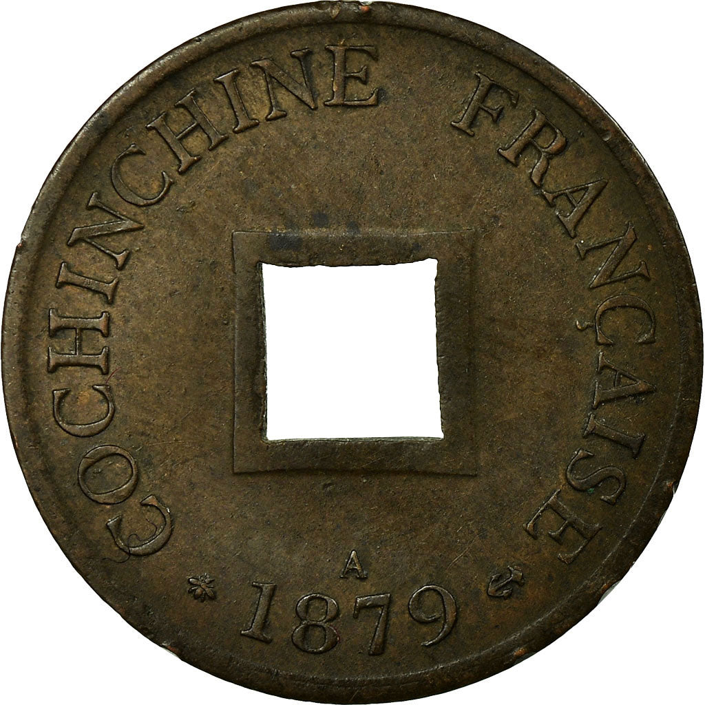 Coin, FRENCH COCHIN CHINA, 2 Sapeque, 1879, Paris, AU(55-58), Bronze, KM:2
