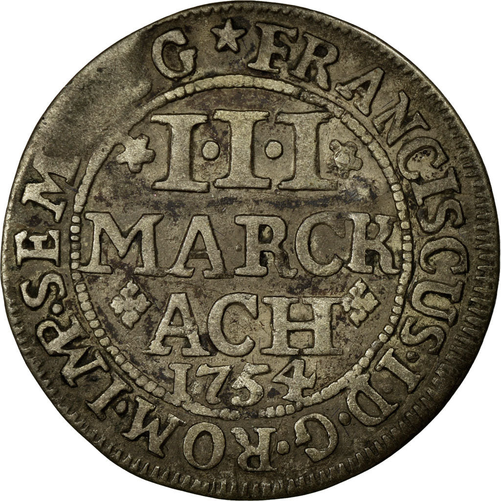 Munten, Duitse staten, AACHEN, 3 Marck, 1754, FR+, Zilver, KM:50