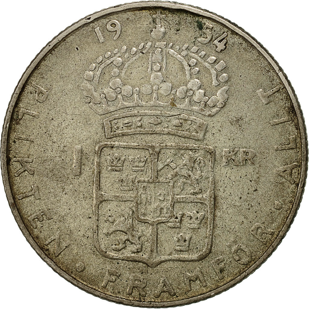 Coin, Sweden, Gustaf VI, Krona, 1954, EF(40-45), Silver, KM:826