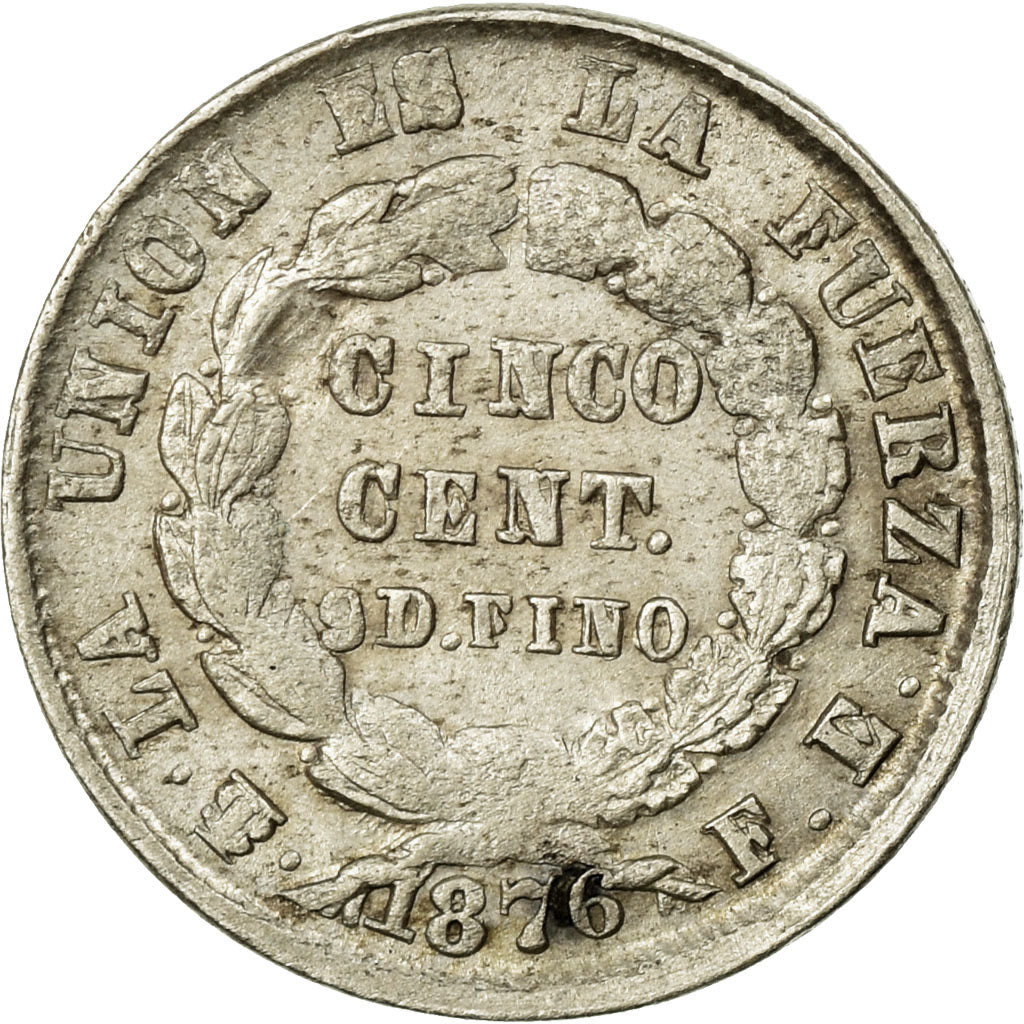 Coin, Bolivia, 5 Centavos, 1876, EF(40-45), Silver, KM:157.1