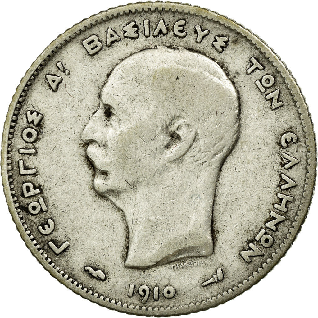 Coin, Greece, George I, Drachma, 1910, VF(30-35), Silver, KM:60