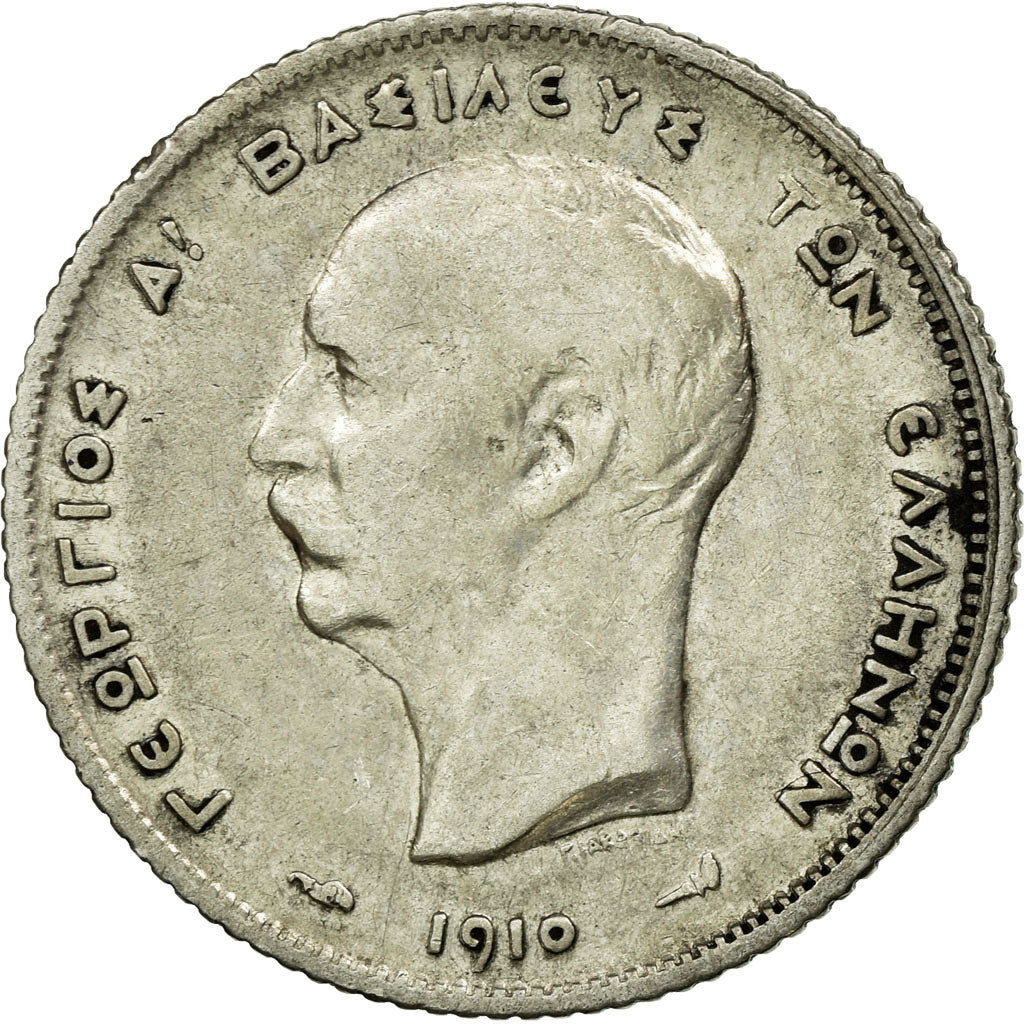 Coin, Greece, George I, Drachma, 1910, AU(50-53), Silver, KM:60