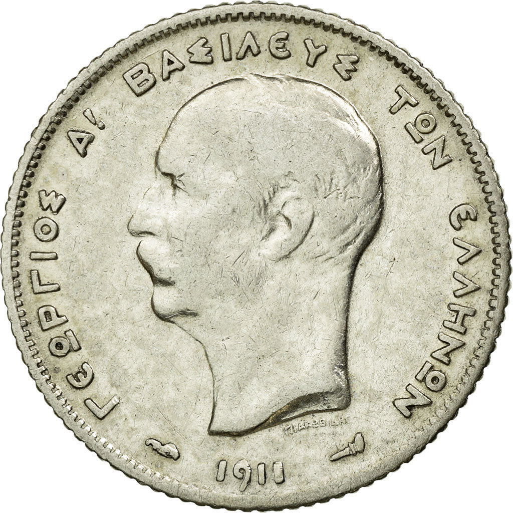 Coin, Greece, George I, Drachma, 1911, AU(50-53), Silver, KM:60